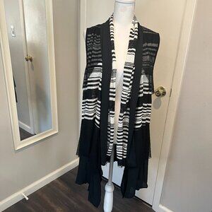 Alberto Makali Black & White Sleeveless Mesh Waterfall layered cardigan, Size L